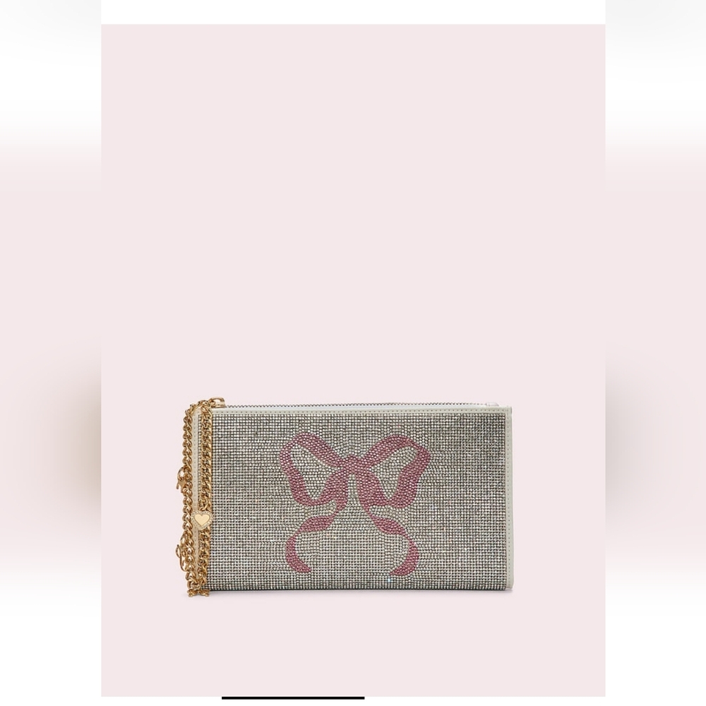 PINK Victoria's Secret Gray Clutch with Pink Bow